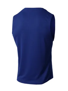 Vista posteriore di una canotta sportiva da uomo in maglia traspirante blu scuro