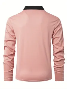 Achteraanzicht van slim fit poloshirt met lange mouwen en zwarte kraag