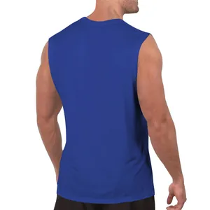 Detailed back view of a plain royal blue sleeveless vest for men in a relaxed fit