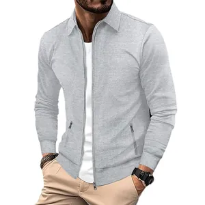 Giacca da uomo in maglia a nido d'ape con cerniera e colletto a revers, vestibilità slim