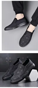 Detailed view of fashionable black men's loafers featuring a stylish star pattern print design