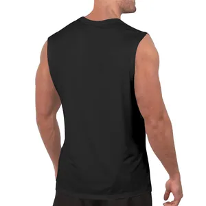 Detailed back view of a minimalist black sleeveless tank top for men in a relaxed fit