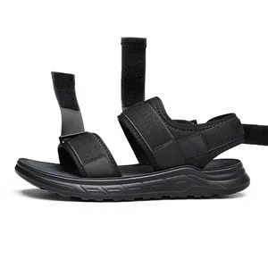Black men's outdoor sport sandals with adjustable Velcro straps and non-slip sole