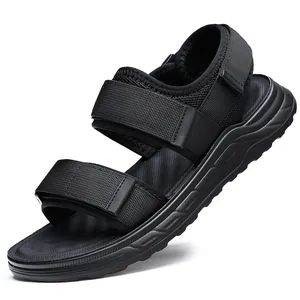 Premium durable black men's outdoor sport sandals with adjustable velcro straps