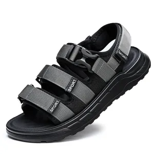 Men's outdoor sports sandals in grey and black with adjustable straps and soft sole