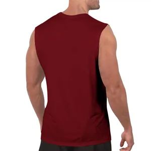 Close-up back view of a maroon men's sleeveless tank top with a relaxed casual fit
