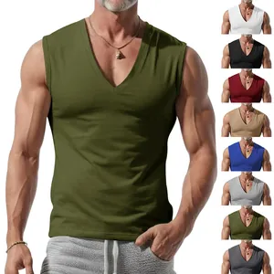 Men's Casual Sleeveless Tank Top V-Neck Solid Color Polyester Breathable Vest Summer Loose Fit Sports Outdoor Gym Top