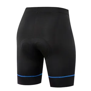 Detailed view of padded cycling shorts with blue accent for road and mountain biking