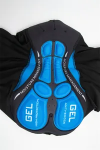 Detail view of blue anti-shock GEL silicone cushion for professional cycling shorts