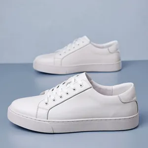 Zapatos de Cuero de Grano Superior para Hombre Estilo Británico Suela Gruesa Zapatillas Casuales Transpirables Hechas a Mano Zapatos Deportivos Blancos