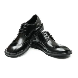 Chaussures Derby richelieu classiques en cuir noir pour hommes avec bout rond et lacets