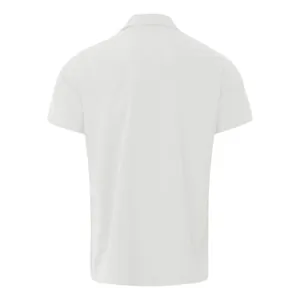 Back view of a minimalist white breathable short-sleeve Polo shirt for men, slim fit style
