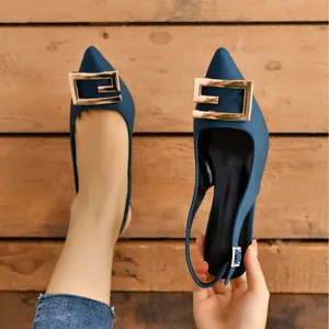 Women's Pointed Toe Slingback High Heel Sandals Sexy Stiletto Heels with Gold Metal Buckle Elegant Party Dress Shoes