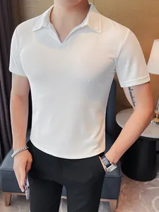 Breathable slim fit men's white V-neck short sleeve polo shirt casual summer tee