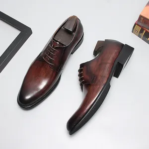 Chaussures de ville classiques de luxe en cuir marron brossé à la main pour hommes à lacets