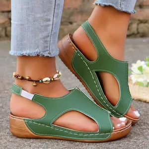 Women's Summer Wedge Sandals European Fashion PU Leather Platform Soft Sole Lightweight Roman Sandals For Outdoor Casual Wear