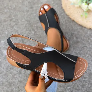 Sandales décontractées noires pour femmes avec bride élastique et jolies coutures