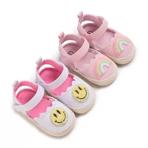 Scarpe da Passeggio per Bambini con Suola Morbida 0-1 Anno Scarpe in Tela per Neonati Ricamo Arcobaleno Sorriso Casual
