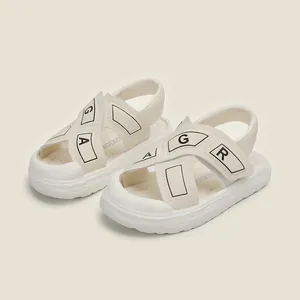 Off-white toddler girl summer sandals with soft non-slip soles for comfortable walking
