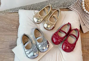 Scarpe Mary Jane in pelle da bambina con fiocco elegante e suola morbida antiscivolo