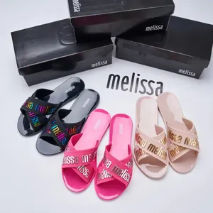 Women's Summer Jelly Sandals Cross Strap Letter Design Waterproof Beach Slides EVA Lightweight Slippers