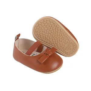 Braune Lauflernschuhe für Baby Mädchen mit Schleife und rutschfester Gummisohle weich