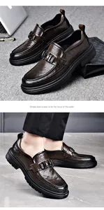Detailed macro view of breathable hollow leather loafers for men with buckle detail