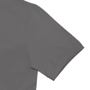 Detailed close-up showing the sleeve and shoulder of a dark grey men's high neck T-shirt