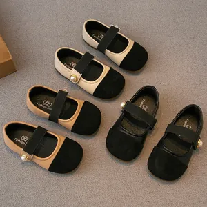 Girls Mary Jane Shoes Artificial Pearl Princess Flats Soft Sole Toddler Walking Shoes Non-Slip Breathable Party Wedding School Shoes