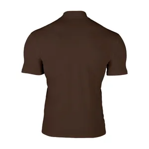 Back view of a brown men's mock neck short sleeve tight-fit compression T-shirt