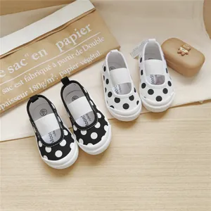 Korean style polka dot canvas toddler shoes for girls with soft soles and elastic bands