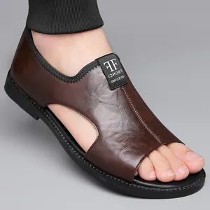 Sandalias Romanas de Hombre Cuero de Microfibra Huecas Transpirables Sandalias Casuales Antideslizantes Suela Blanda Playa Zapatos de Verano