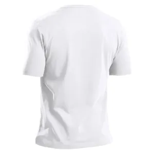 Detailansicht der Rückseite eines weißes Slim-Fit Herren-V-Ausschnitt-T-Shirts.
