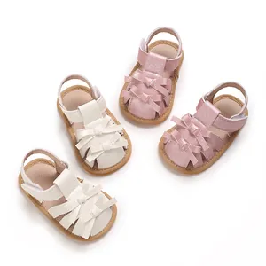 Baby Mädchen Sommer Sandalen Canvas Glitzer Schleife Geschlossene Zehen Kleinkind Lauflernschuhe Weiche Sohle Rutschfest Klettverschluss