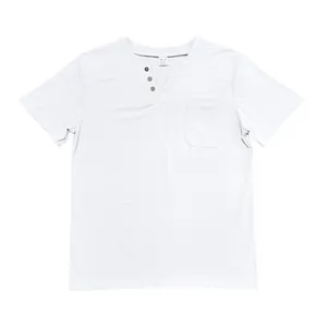Lässiges weißes Herren Henley T-Shirt mit Kurzarm, V-Ausschnitt und Brusttasche