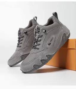 Χειροποίητα γκρι σουέτ ψηλά sneakers με κυματιστή σόλα και λογότυπο DBECK για άνδρες
