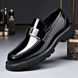 Ανδρικά Γνήσια Δερμάτινα Loafers Business Casual Παπούτσια Βερνίκι Με Πλατφόρμα Και Μεταλλική Αγκράφα Μοντέρνα Αναπνεύσιμα Παπούτσια