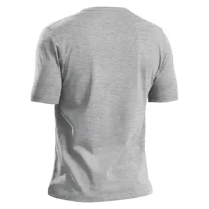 Detaillierte Rückansicht eines grauen, schmal geschnittenen Herren-T-Shirts mit V-Ausschnitt
