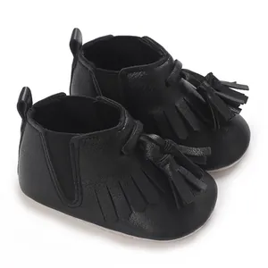 Schwarze Baby-High-Top-Schuhe mit modischen Fransen und weichen, flexiblen Stoffsohlen