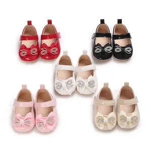 Baby Girls PU Leather Princess Shoes Sparkling Rhinestone Bow Soft Sole First Walkers Infant Toddler Mary Janes 0-1 Year Old