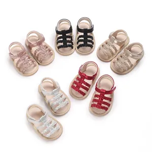 Baby Zomer Gevlochten Sandalen Zachte Rubberen Zool Klittenband Baby Eerste Wandelaars Canvas Casual Schoenen