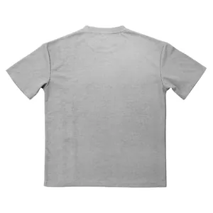 Achteraanzicht van een effen grijs heren t-shirt met ronde hals en korte mouwen