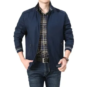 Giacca casual leggera da uomo in cotone blu navy con design con colletto alla coreana
