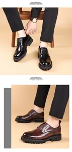 Close-up detail of black and brown thick-sole leather business casual derby shoes for men