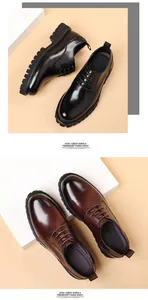 Detailed view of premium black and brown business casual leather shoes with thick soles