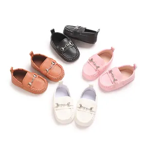 Chaussures Premier Pas Bébé Semelle Souple Cuir PU Loafers avec Boucle de Mors Style Britannique Mocassins Décontractés