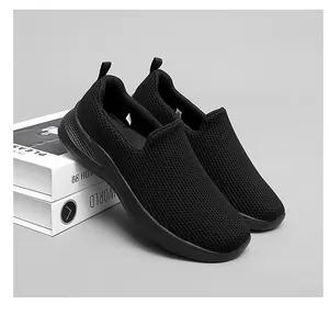 Comfortable black mesh breathable slip-on walking shoes for women, side view detail