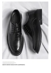 Detaillierte Nahaufnahme des atmungsaktiven Lochmusters schwarzer Herrenschuhe aus Leder.