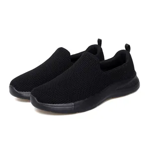 Breathable black mesh slip-on walking shoes for women with soft flexible sole