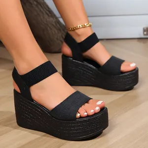 Women's Wedge Sandals Summer Roman Style Platform Buckle Strap PU Leather Rubber Sole High Heel Casual Fashion Plus Size